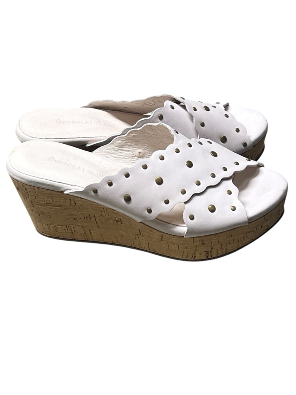 Chocolat Blu Wilbert white leather studded platform sandals boho